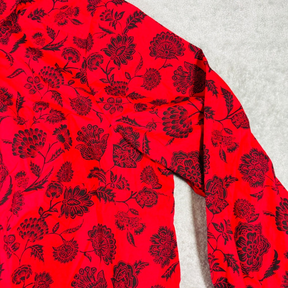 Roaman's Button Down Shirt Womens 22W Red Black Floral Long Sleeve Cotton Blend - Picture 10 of 14